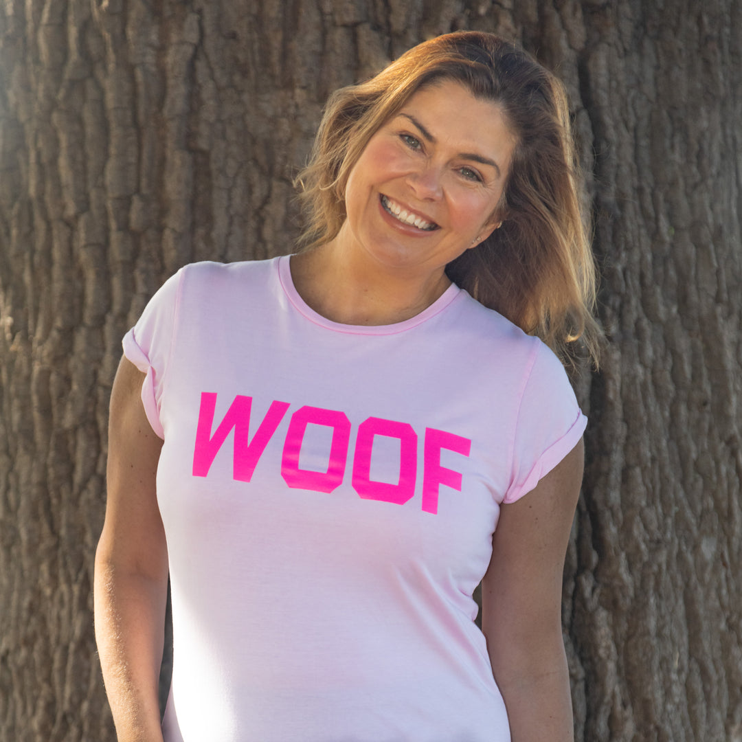 Neon Pink Woof Women's Fitted T-Shirt