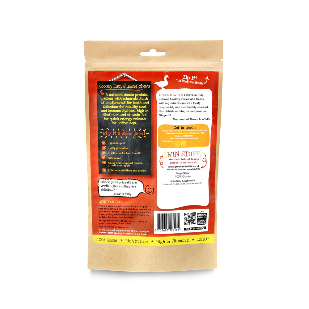 Goosey Lucy's Goose Chews - green & WildsHealthy Dog Treats  - Grain Free Goose Chews