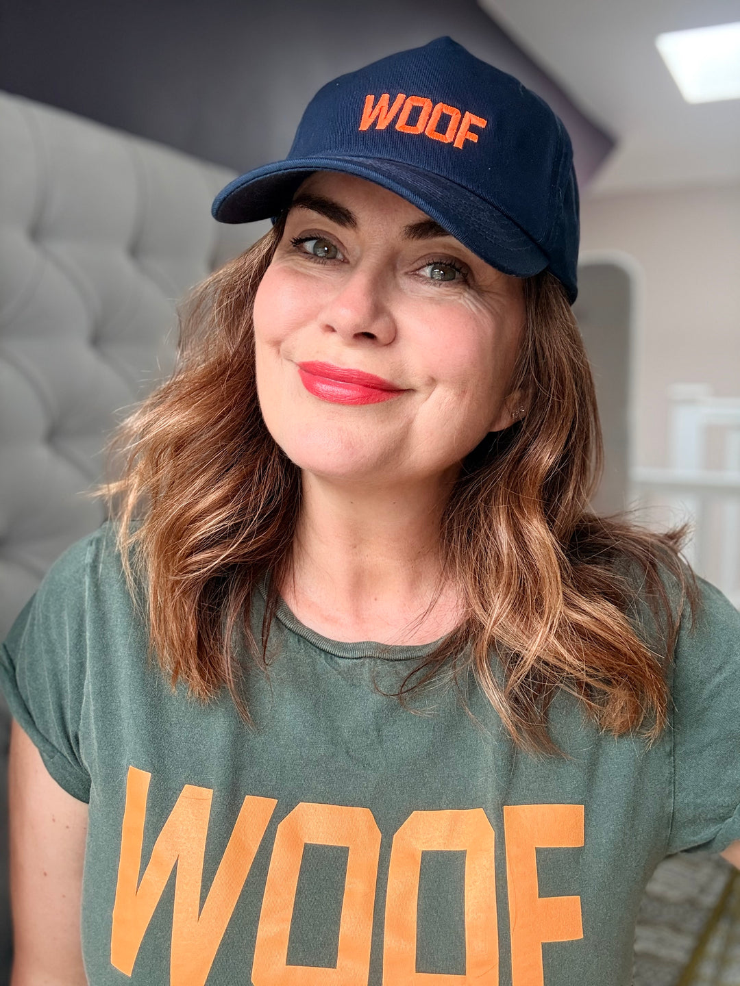 Neon Orange Woof Women's Fitted T-Shirt