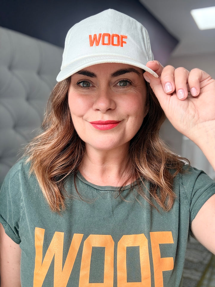 Neon Orange Woof Women's Fitted T-Shirt