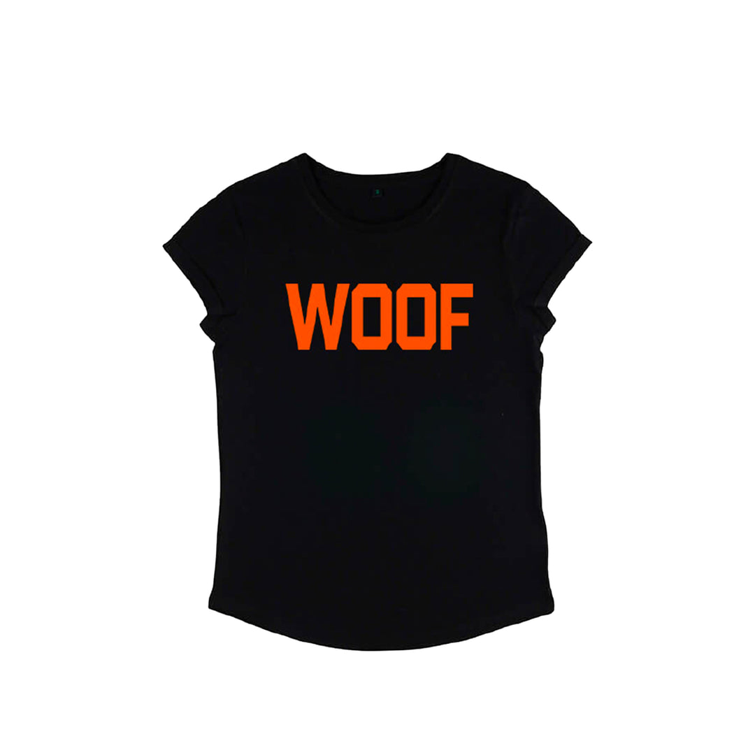Neon Orange Woof Slogan Fitted T-Shirt