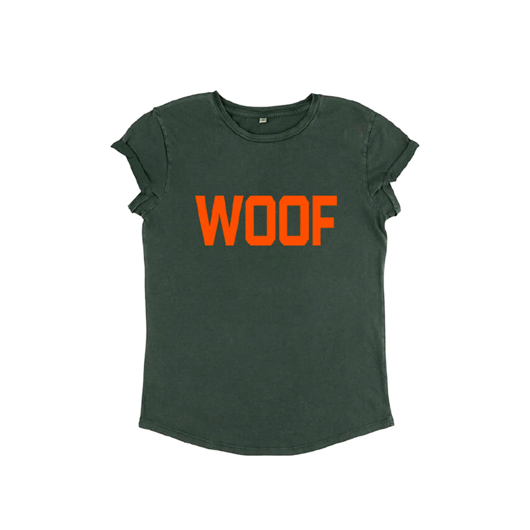 Neon Orange Woof Slogan Fitted T-Shirt