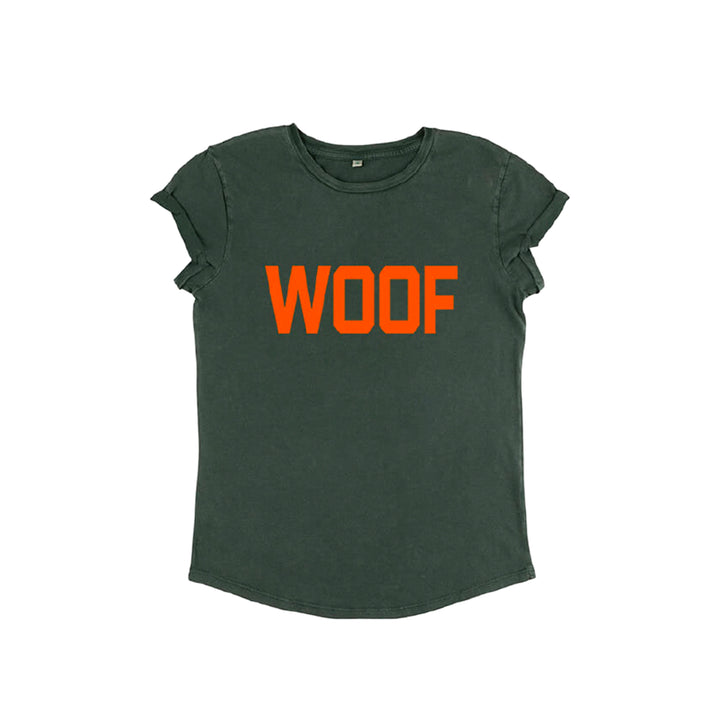 Neon Orange Woof Slogan Fitted T-Shirt