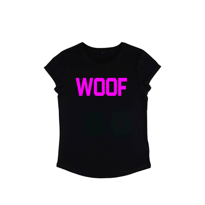 Neon Pink Woof Slogan Fitted T-Shirt