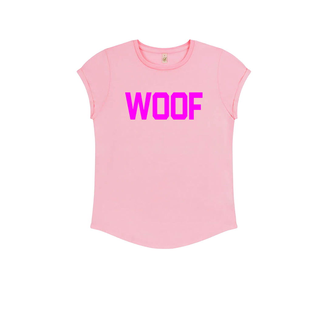 Neon Pink Woof Slogan Fitted T-Shirt