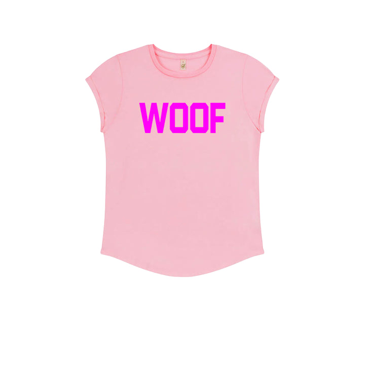 Neon Pink Woof Slogan Fitted T-Shirt