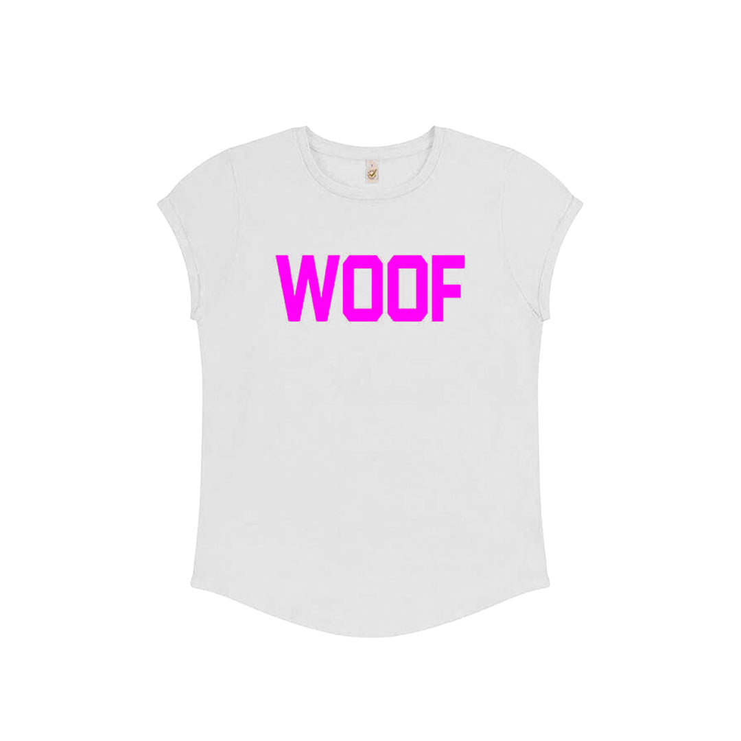 Neon Pink Woof Slogan Fitted T-Shirt