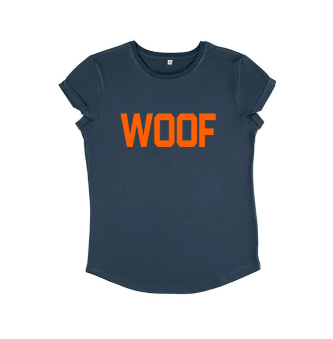 Neon Orange Woof Women's Fitted T-Shirt